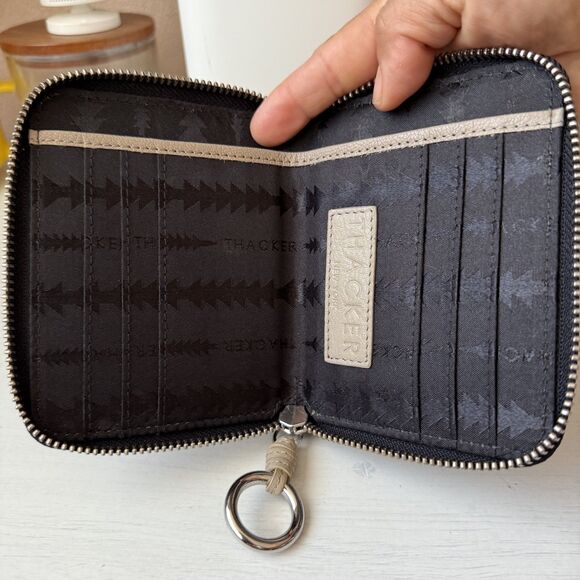 THACKER Julia Leather Small Zip Around Wallet Grey Silver Ring Credit Card - Picture 4 of 8